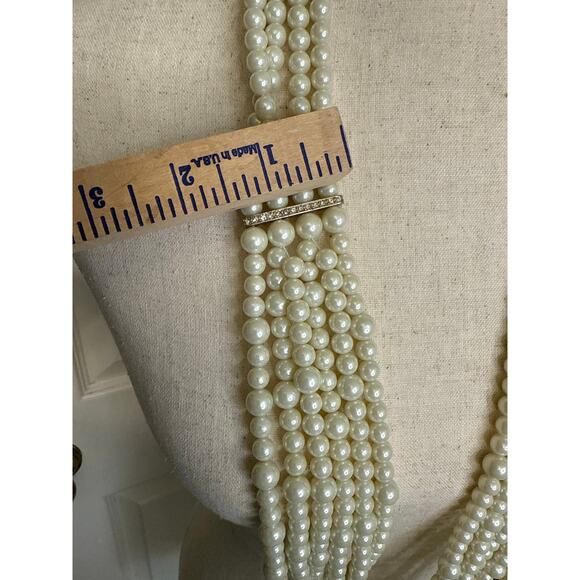 Chicos Multi Strand Pearl Tone Necklace w/ Crystal Bars Statement 38” - Picture 11 of 14